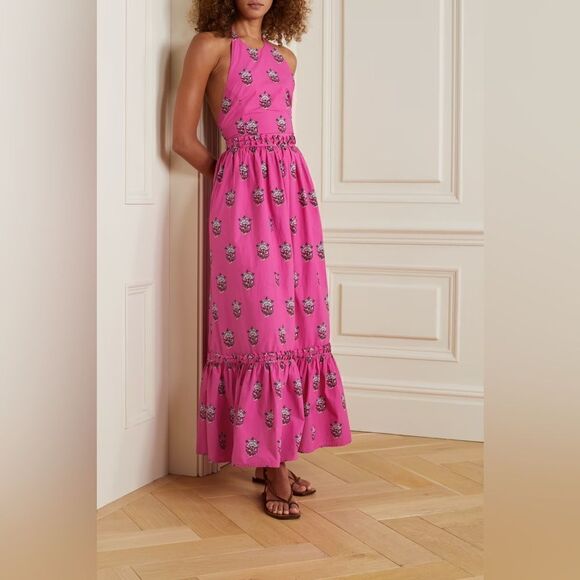 RHODE Salena floral-print cotton-poplin halterneck maxi dress sz L $495 - Picture 2 of 4